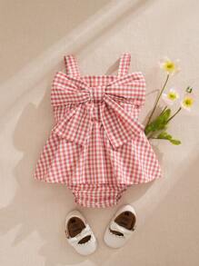 Souflis Souflis Baby Girl Summer Casual Cute Car Bow Strap Blue Striped Bodysuit - Pink - View 5