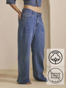 Aralina Winter Summer Low Rise Stud Detail Western Country Concert Spring Vacation Jeans - Medium Wash - View 3