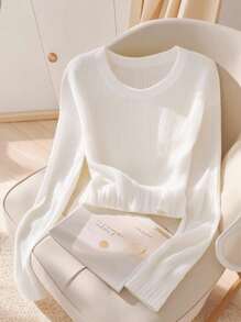 Franclia Nuevo suéter de punto casual de mujer con cuello cuadrado ajustado y elegante, para primavera/otoño e invierno - Blanco - Ver 1