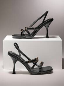 SHUZIA Tacones de aguja de mujer con correa y hebillas - Negro - Ver 3