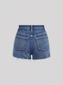 SHEIN Girlism Tween Girls' Spring Summer Boho Casual Distressed Denim Jeans Shorts With Slanted Pockets,Summer Girls Clothes Outfits - Medium Wash - View 2