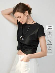 Uhlyne Women's Simple Solid Color Knotted Design Casual T-Shirt, Basics,Business Casual,Work Wear Women,Office Outfits,Teacher Outfits For WomenElegant And Comfortable For Daily Commute