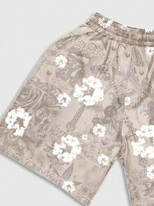 ROMWE MEN Street Life Celana Pendek Kasual Pria Motif Silang untuk Liburan Pantai Musim Semi/Panas, Cocok untuk Musim Semi dan Musim Panas - Khaki - View 3