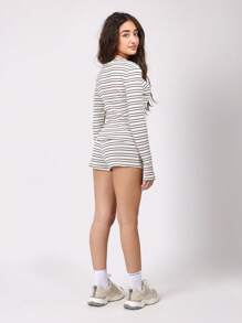 SUMWON 罗纹长袖上衣和骑行短裤套装，休闲秋冬搭配套装，长度至大腿中部 - 彩色 - 查看 3