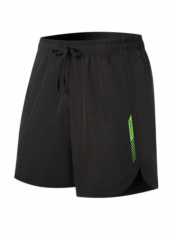 Manfinity Sport Polished Pantaloni scurți sport casual lejeri pentru bărbați, cu imprimeu de litere și șnur, talie înaltă