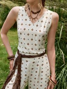 Vacation Casual All-Over Print Tank Top And Pants Set - Multicolor - View 2