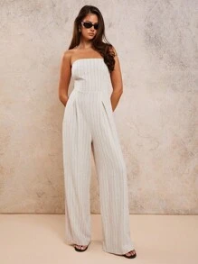 COSMINA Women's Casual Striped Tube Top Jumpsuit, Summer - Apricot - View 1