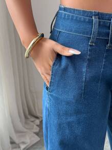 Selianne Women's Casual Loose Straight Leg Bowknot Waist Jeans, Versatile - Dark Wash - View 4