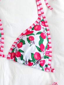 Women's Fashionable Sexy Bikini Set, Tie-Decorated Sweet Fruit Print, Stretchy Fabric, Summer - Multicolor - View 4