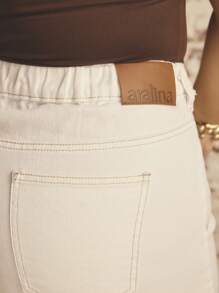 Aralina Curve High Waisted A Line Wide Leg Button Detail Summer Outfits Women Denim Casual Shorts - White - View 4