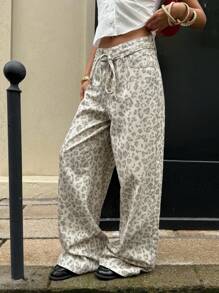 Muchica Pantalon à bretelles en jean imprimé léopard pour femmes, convient pour un usage quotidien