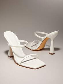 SHUZIA 时尚流畅的设计白色漆皮双带细高跟凉鞋一脚蹬性感高跟鞋 - 白色 - 查看 7