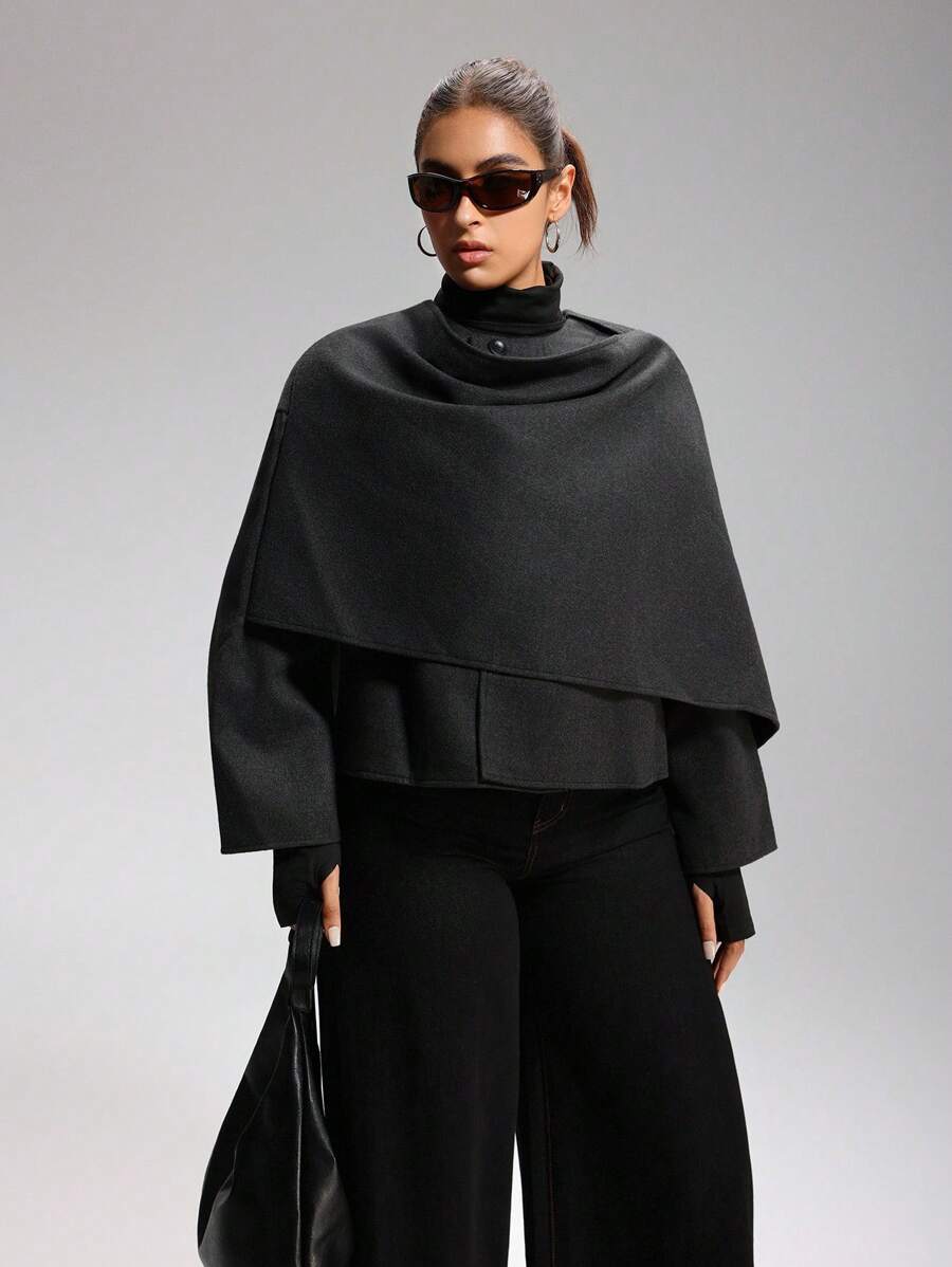 LYSMO 大码纯色翻领休闲长袖外套，适合秋冬季