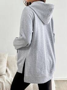 SHEIN بلوزة هودي للحوامل بجيب جانبي وبلون أحادي - رمادي - مشاهدة 2