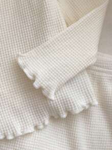 SHEIN 新生女婴纯色休闲舒适系带长袖针织上衣和裤子套装