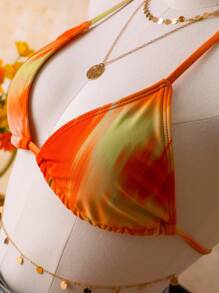 SHEIN Swim Women's Summer Vacation Beach Contrast Color Halter Bikini Top