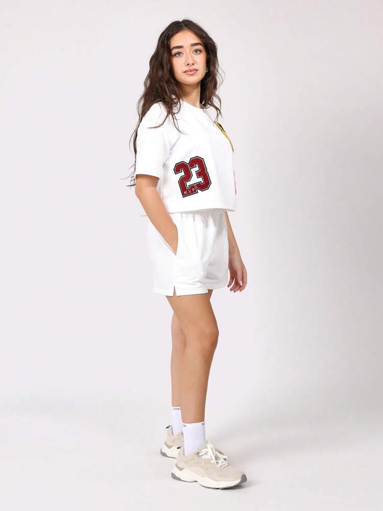 Varsity Style Crop Top And Shorts Coordinated Set