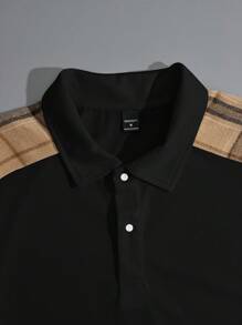 Manfinity RelaxMax Ensemble polo et short casual d'été pour homme en patchwork à carreaux, vêtements d'automne