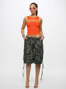 SUMWON WOMEN 无袖短款背心，图案字母装订设计，节日夏季休闲街头服饰，休闲狂欢运动休闲 - 紅色 - 查看 3