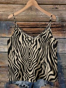 EMERY ROSE Débardeur femme grande taille avec rayures et imprimé zébré contrastés en dentelle, adapté pour l'été