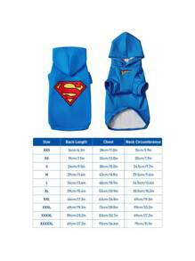 SUPERMAN X SHEIN 1 件徽标印花宠物连帽衫，猫咪、狗狗连帽衫，尺码 XXS-XXXXL、特小号、特大号
