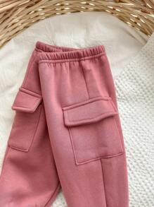 Conjunto de sudadera con estampado de dibujos animados y color block, y pantalones con bolsillo y cintura elástica para bebé niña, con forro térmico grueso para otoño/invierno - Multicolor - Ver 4