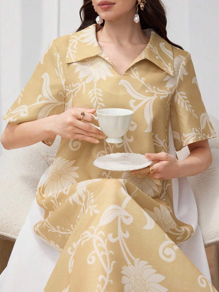 Yasmyna 女士花卉印花短袖休闲旅行连衣裙 - 黃色 - 查看 1