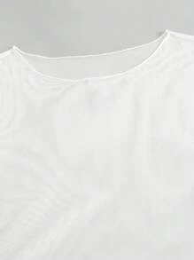 SHEIN Swim Women Solid Color Round Neck Short Sleeve Side Drawstring Cover-Up Top For Summer Beach Vacation - White - View 4