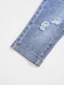 SHEIN Pantalones vaqueros suaves y ligeros para bebé niño de primavera/verano con efecto lavado y desgastado para mayor comodidad - Azul lavado medio - Ver 3