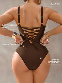 Shapewave 1 件女式收腹聚拢连体泳衣，海军蓝，优雅休闲，适合春季、夏季、度假、海滩、派对、音乐节