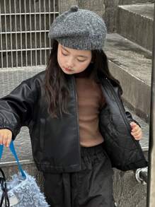 DAZY 秋季少女羽绒服皮夹克 - 黑色 - 查看 9