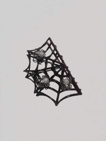 Goth Pinza de pelo con decoración de rhinestones con diseño de tela de araña gótica, adecuada para uso diario