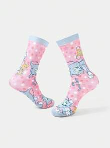 TOM & JERRY X SHEIN Cartoon & Letter Graphic Contrasting Color Crew Socks