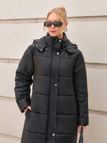 CLARA VERO Midnight Shield Ultra-Insulated Longline Padded Coat – Zip-Up Front Closure, Snap Buttons, Detachable Hood, And Full-Length Design For Maximum Winter Warmth And Style - Black - View 4