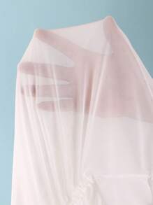 SHEIN Swim Women Solid Color Round Neck Short Sleeve Side Drawstring Cover-Up Top For Summer Beach Vacation - White - View 6