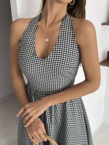 SHEIN Robe à carreaux avec détail de cou pour bretelles