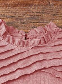 Linhara Ensemble 2 pièces grande taille, top avec col volant unicolore et pantalon à taille élastique, décontracté - Rose bonbon - Voir 4