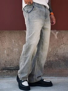 DAZY Jeans in denim blu lavato tinta unita, da uomo, per primavera/estate