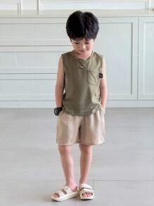 SHEIN 男童休闲日常装字母印花针织背心和短裤套装 - 彩色 - 查看 4