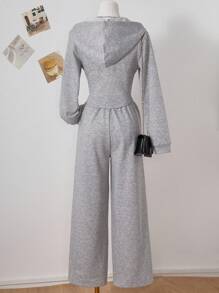 Sweetra Young 2pcs/Set Teen GirlGray Hoodie Sweatshirt And Loose Pants, Casual Sports College Style Outfit Fall Winter