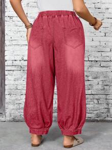 EMERY ROSE Jeans holgados para mujer de talla grande con bolsillos y corte acampanado - Rojo - Ver 4