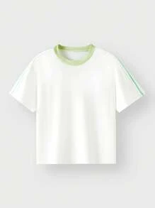 JNSQ Roupas Esportivas para Meninas Pré-Adolescentes de Volta às Aulas, Camiseta Esportiva para Meninas para Atividades ao Ar Livre no Outono, Camiseta Esportiva Infantil com Gola Redonda, Bloco de Cores, Tricô Liso de Quatro Agulhas e Seis Fios, Parte Superior para Esportes ao Ar Livre - Branco - Visão 3