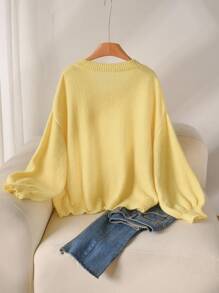 CosyJoli 大码休闲宽松基本款黄色圆领开衫 - 黃色 - 查看 2