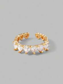 Ontre Anillo abierto en forma de corazón chapado en oro de 18 quilates con circonitas cúbicas totalmente engastadas