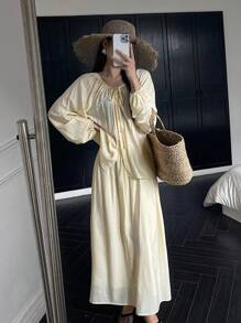 DAZY Women's 2pcs Set Vacation Style Linen Tie Front Top & Shorts, Spring/Summer