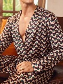 EverLounge English Gentleman Nobility Old-Money Geometric Print Men's Casual Robe - Multicolor - View 5