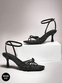 SHUZIA Sandalias de tacón de gatito cómodas y de estilo clásico con detalle de lazo, de ajuste amplio para mujer - Negro - Ver 5