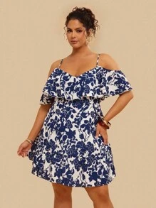 SHEIN VCAY 大碼印花挖肩連衣裙