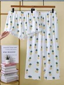 Set de 2 piezas Pantalón de pijama de talla grande con estampado de piña