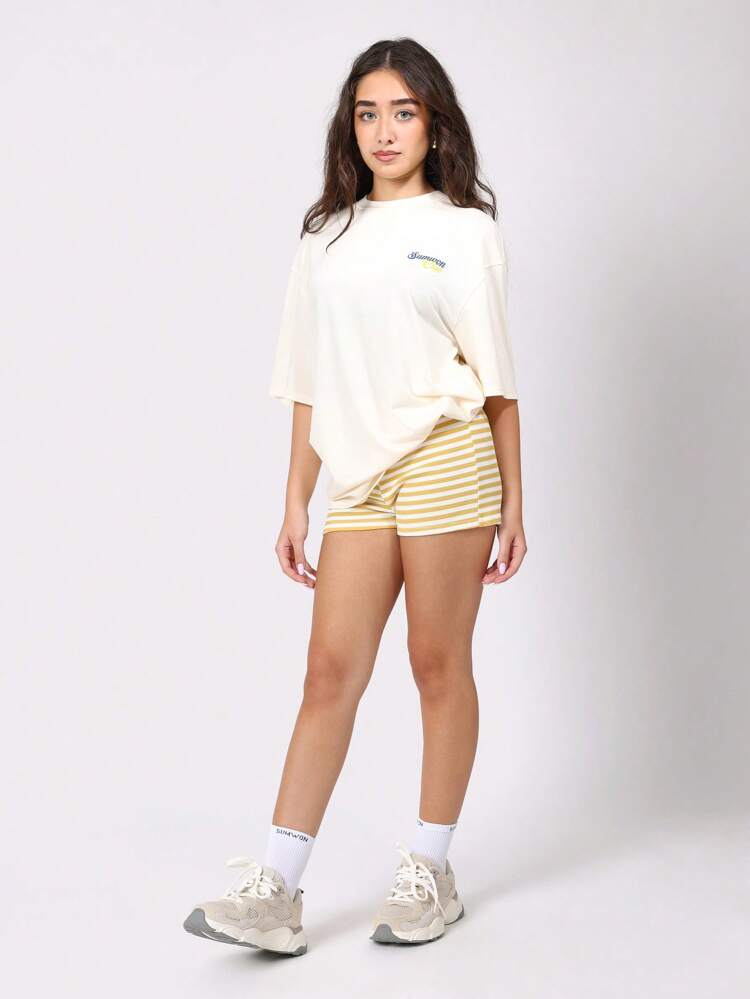 Oversized Graphic T-Shirt With Striped Shorts Co-Ord